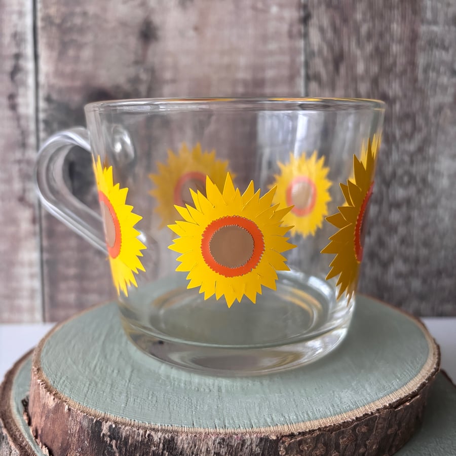 Sunflower Glass Mug, Floral Glass Mug, Summer Flower Cup, Botanical Gift,