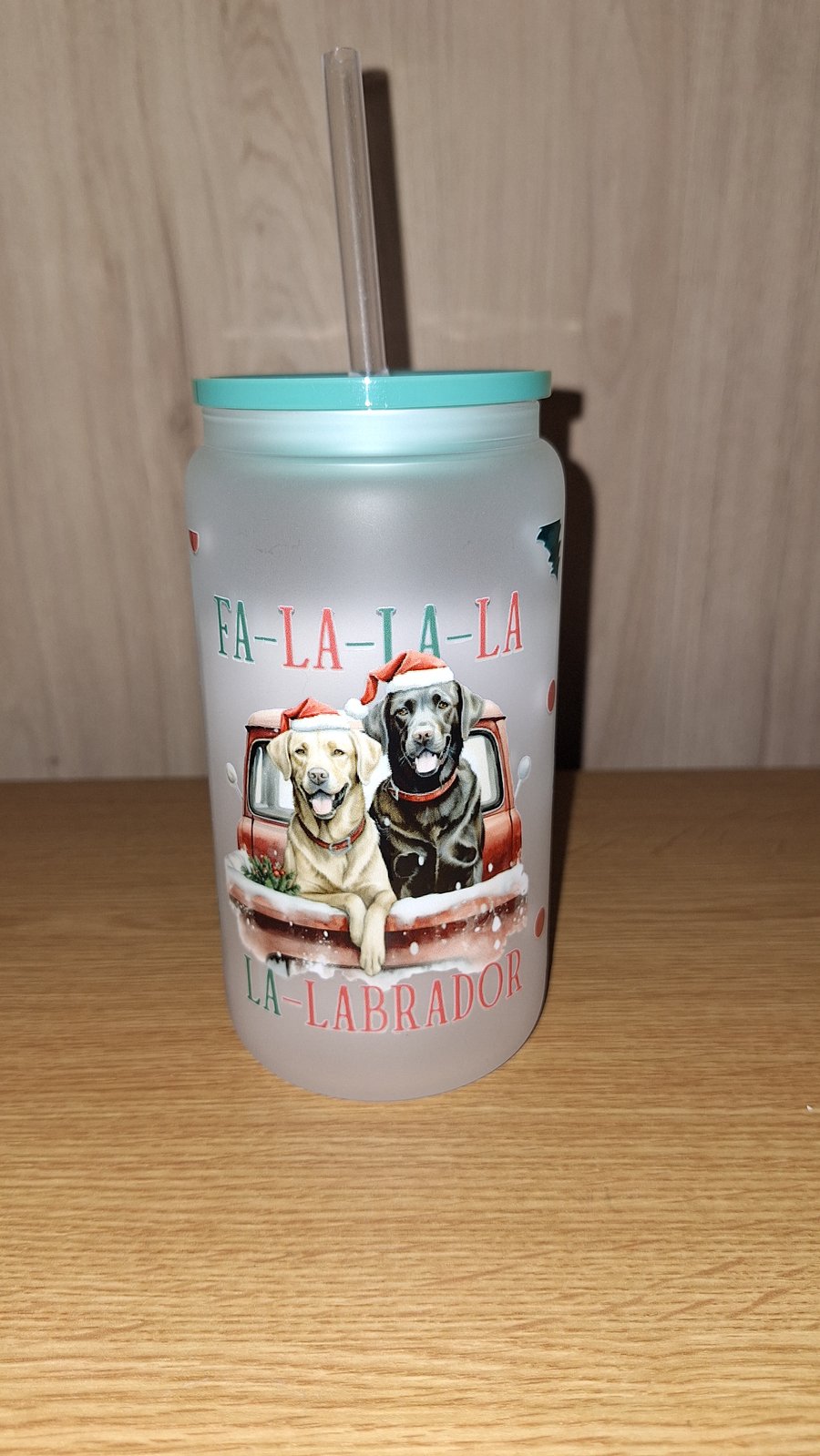Fa la la la la la labrador Christmas Dog Breed Glass Libbey Can Cup 16oz