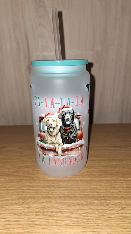 Fa la la la la la labrador Christmas Dog Breed Glass Libbey Can Cup 16oz