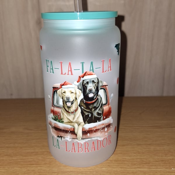 Fa la la la la la labrador Christmas Dog Breed Glass Libbey Can Cup 16oz