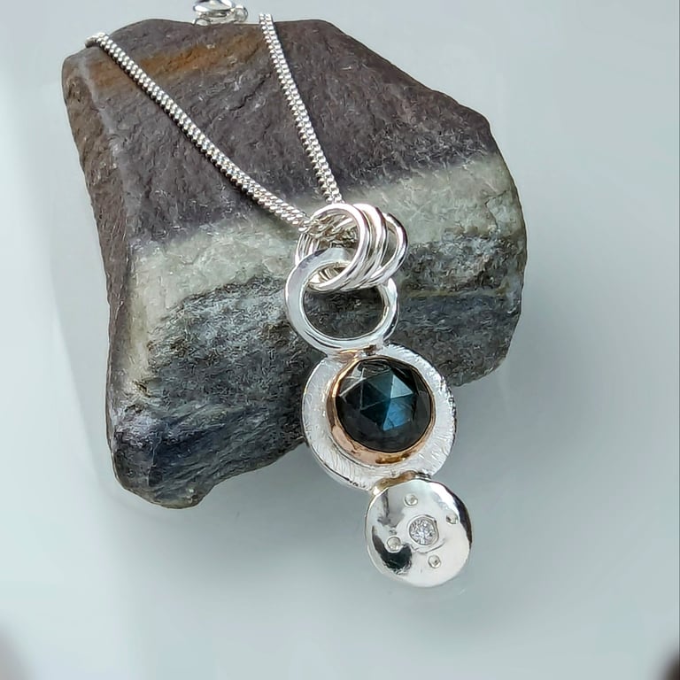  Sterling Silver and GOLD Labradorite Diamond Pendant, 