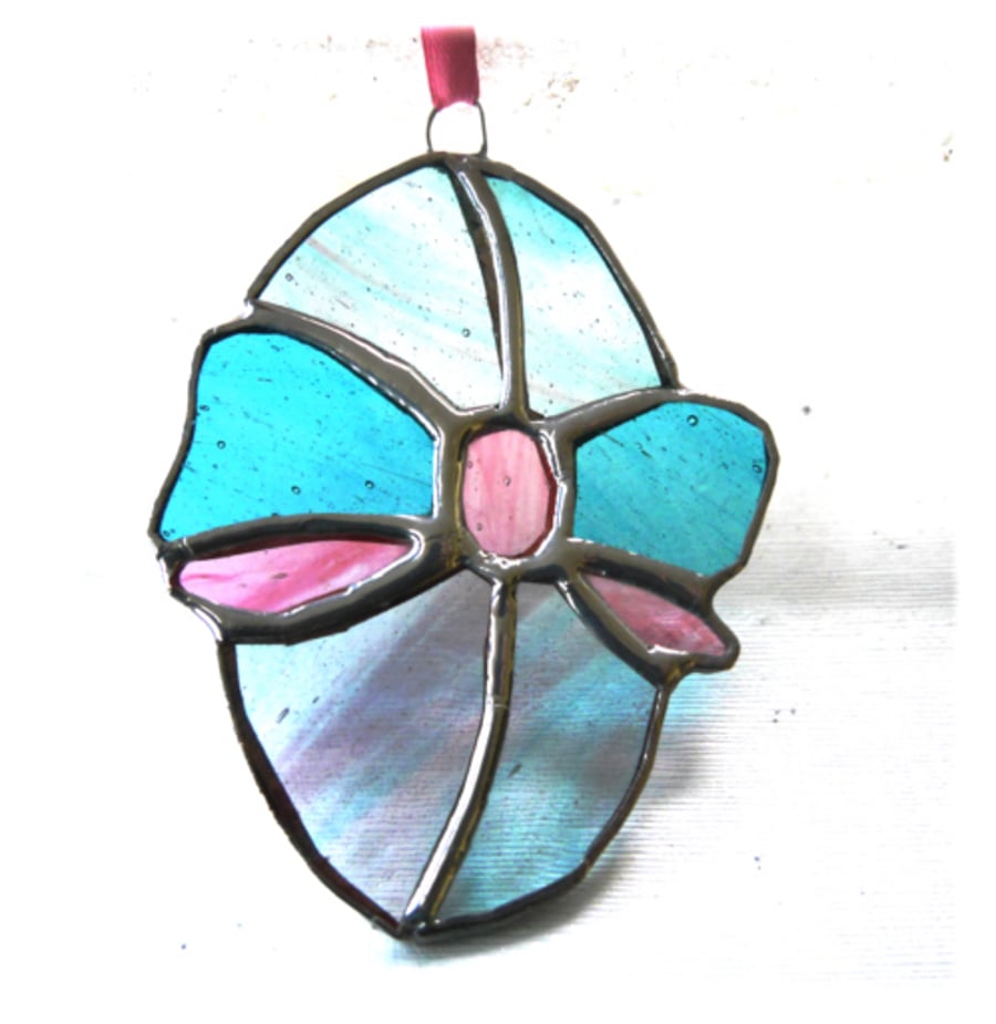 Easter Egg Suncatcher Stained Glass Handmade Turquoise Pink