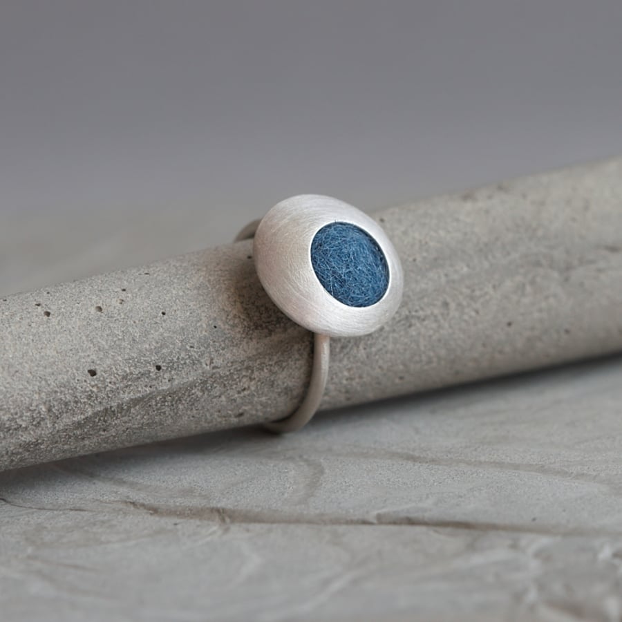 Blue Funky Dots Sterling Silver Disc Ring