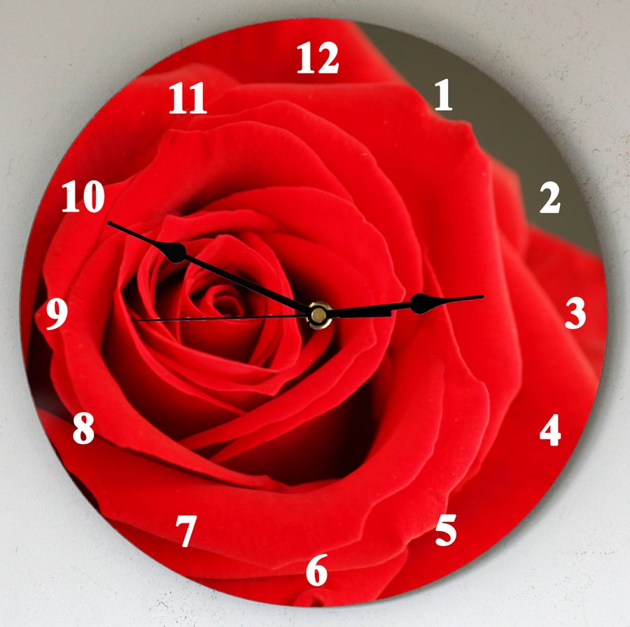 Red Rose large (28cm dia) wall clock sent Post Free