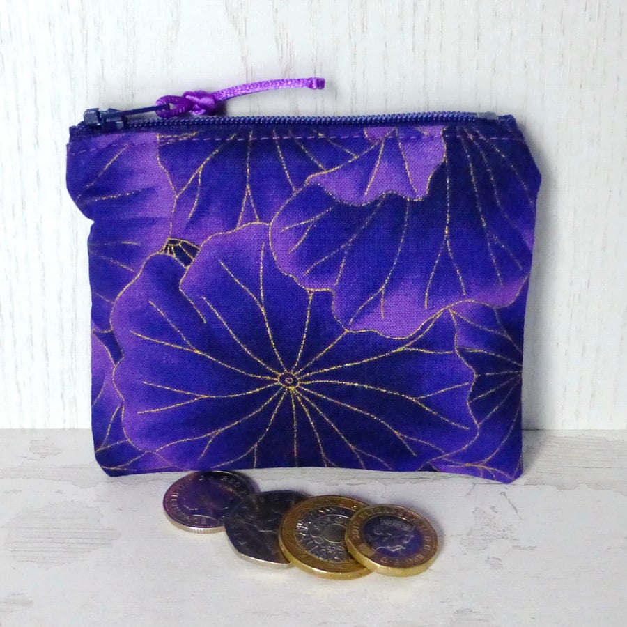 Small purse,coin purse, purple floral.