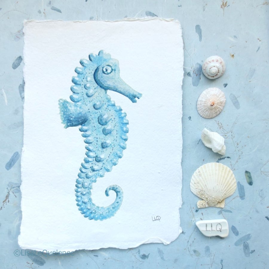 Watercolour seahorse original art coastal collection seaside style beach decor