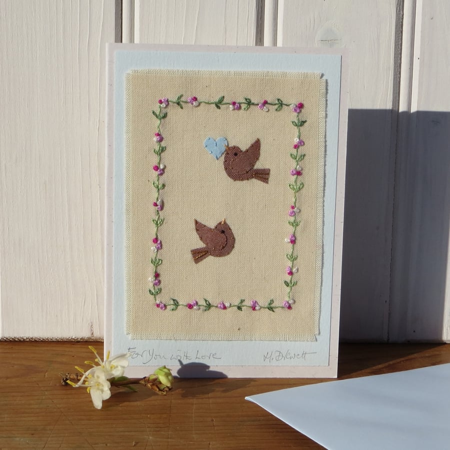 For You, hand-stitched miniature textile on card for birthday or, any day!