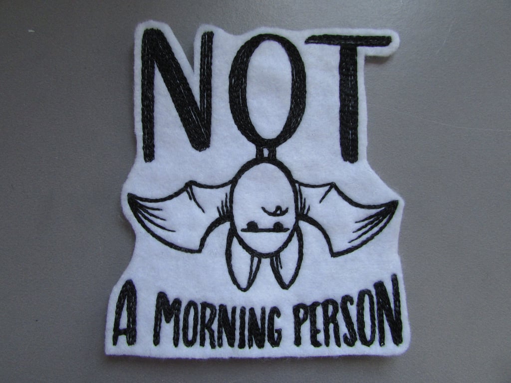 Embroidered Not a Morning Person Gothic Bat Applique Patch