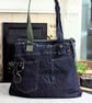 Denim Tote Bag - Oversized Large Shoulder Tote Jeans Bag with Green Straps
