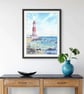 Coastal Lighthouse Art Print, Ocean Wall Decor, Nautical Beach House Artwork - Image 4