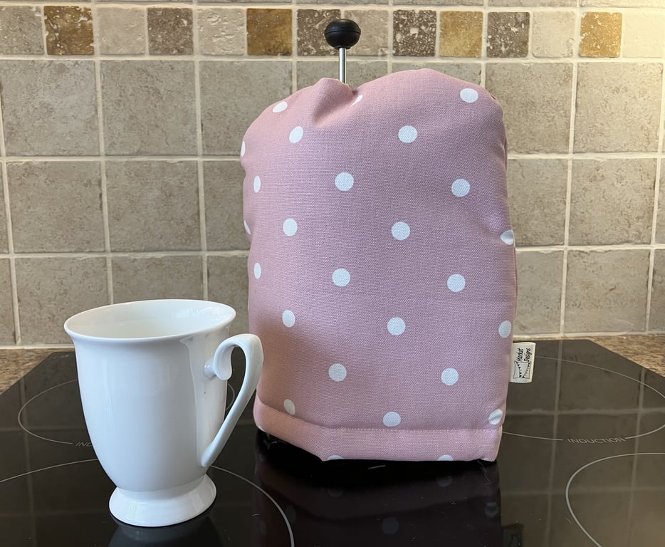 Pink Spotty Cafetiere Cosy, Handmade in the UK