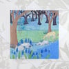 Birthday card - bluebell and deer in woodland