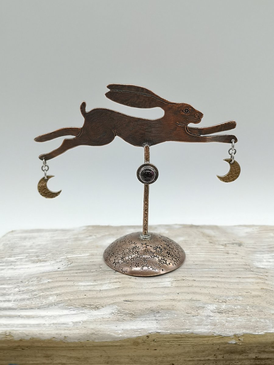 Decorative Copper Hare with Garnet 
