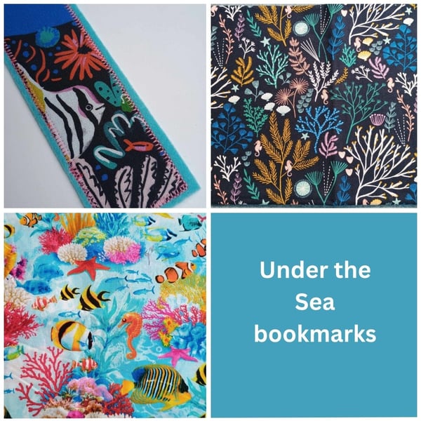 Set of 3 Bookmarks - Tropical sea themes, backed with wool felt
