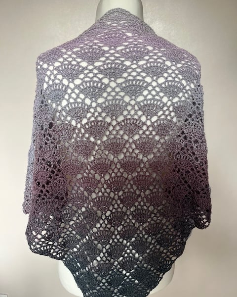 Ladies Grey, Lilac and Teal Crochet Shawl, Birthday Gift Idea