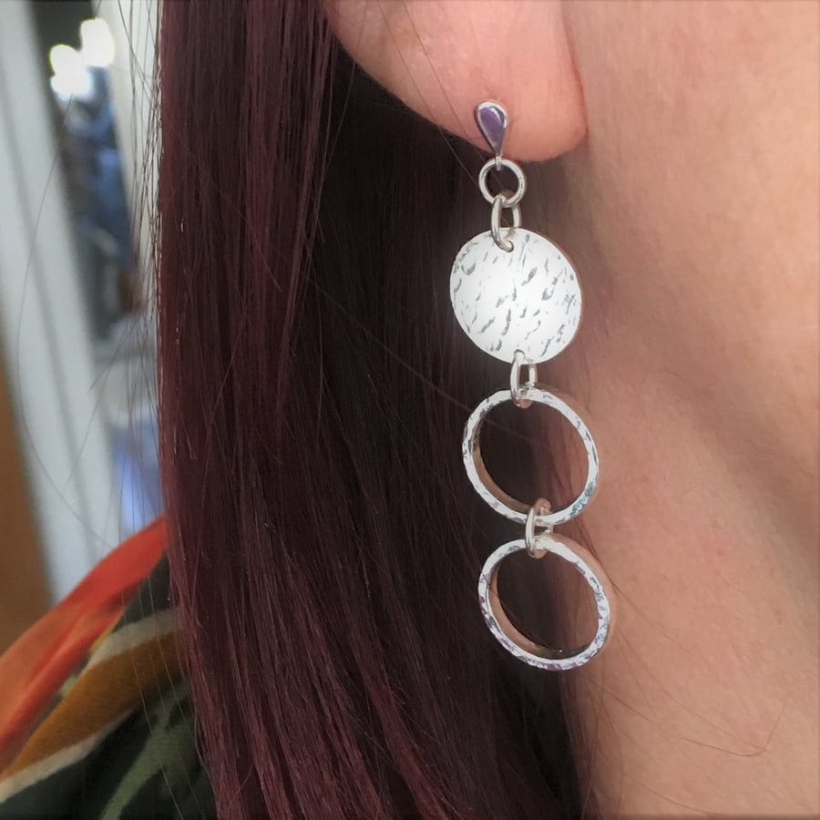 Sterling Silver Circle Hoop Drop Earrings