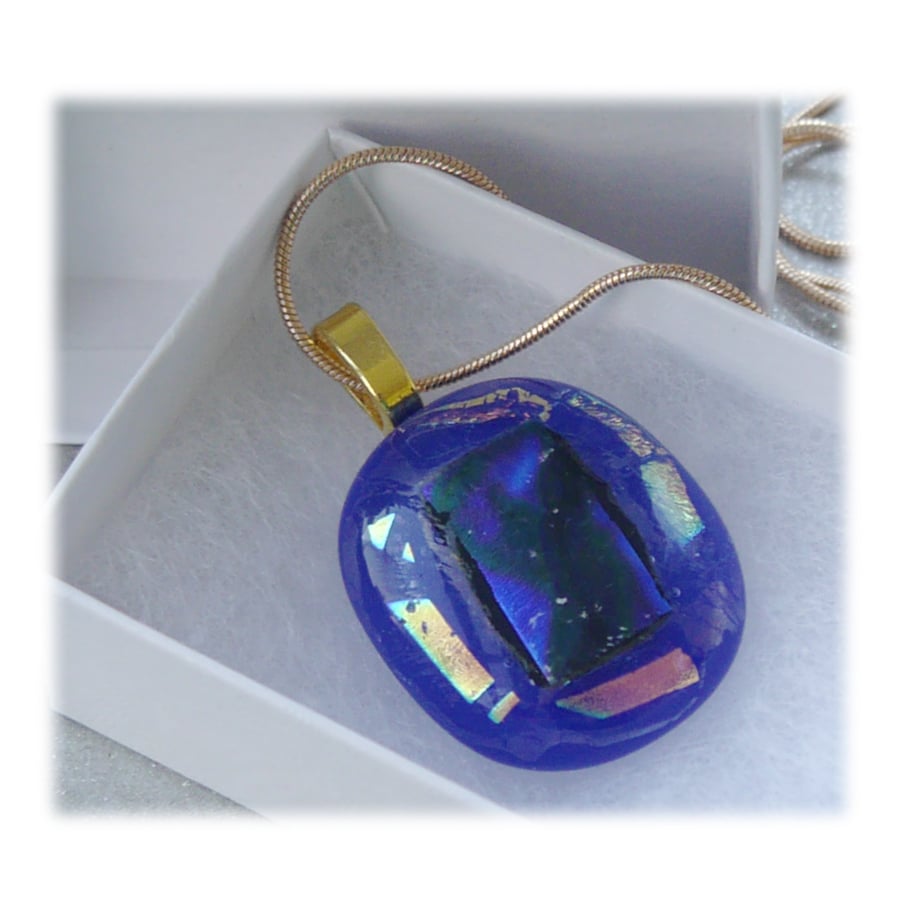 Dichroic Glass Pendant 109 Blue border shimmer Handmade with gold plated chain