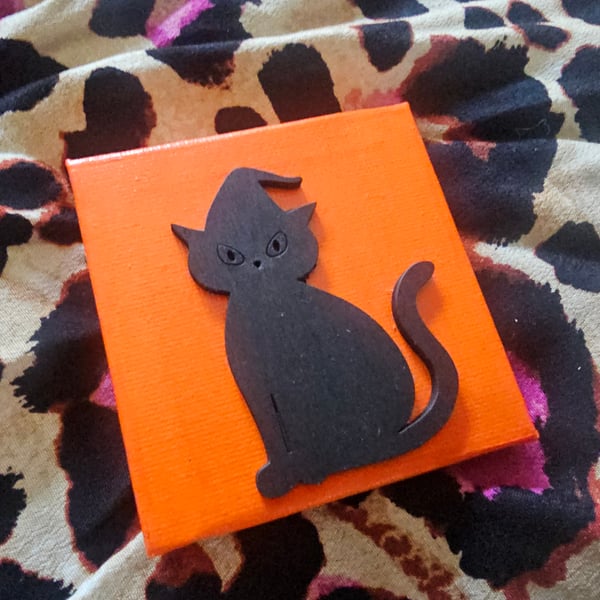 Mini Spooky Cat Wood & Canvas