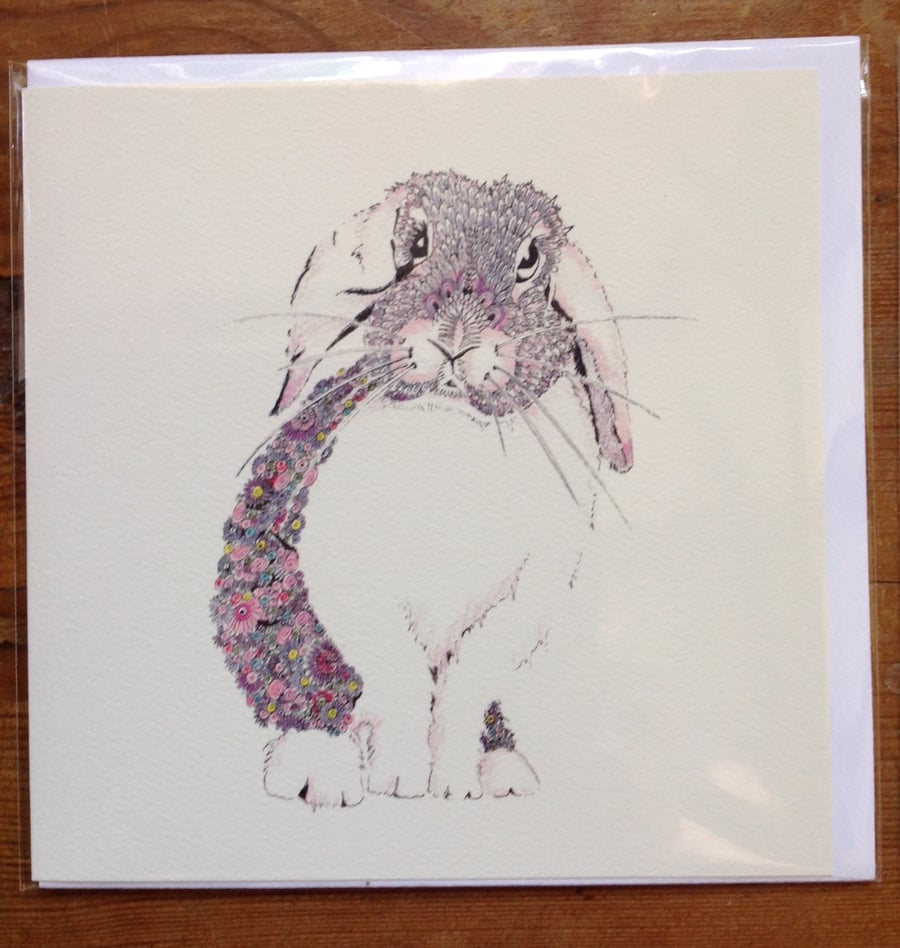 Pink bunny blank greetings card