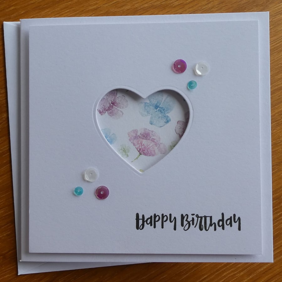 Floral Heart Aperture Happy  Birthday Card