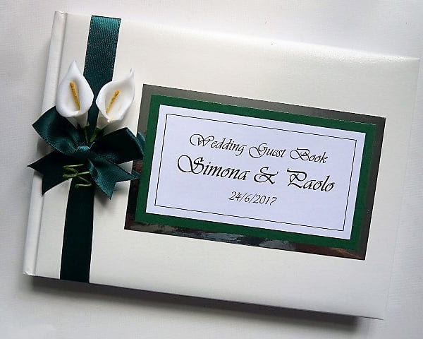 Wedding guest book with lilies, green and white wedding guest book