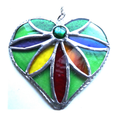 Flower Heart Rainbow Stained Glass Suncatcher 