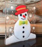 Handmade Fused Glass 'SnowMan' T Light Holder - Image 5