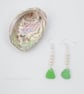 Antique Pearl Bead and Green Sea Glass Drop Earrings