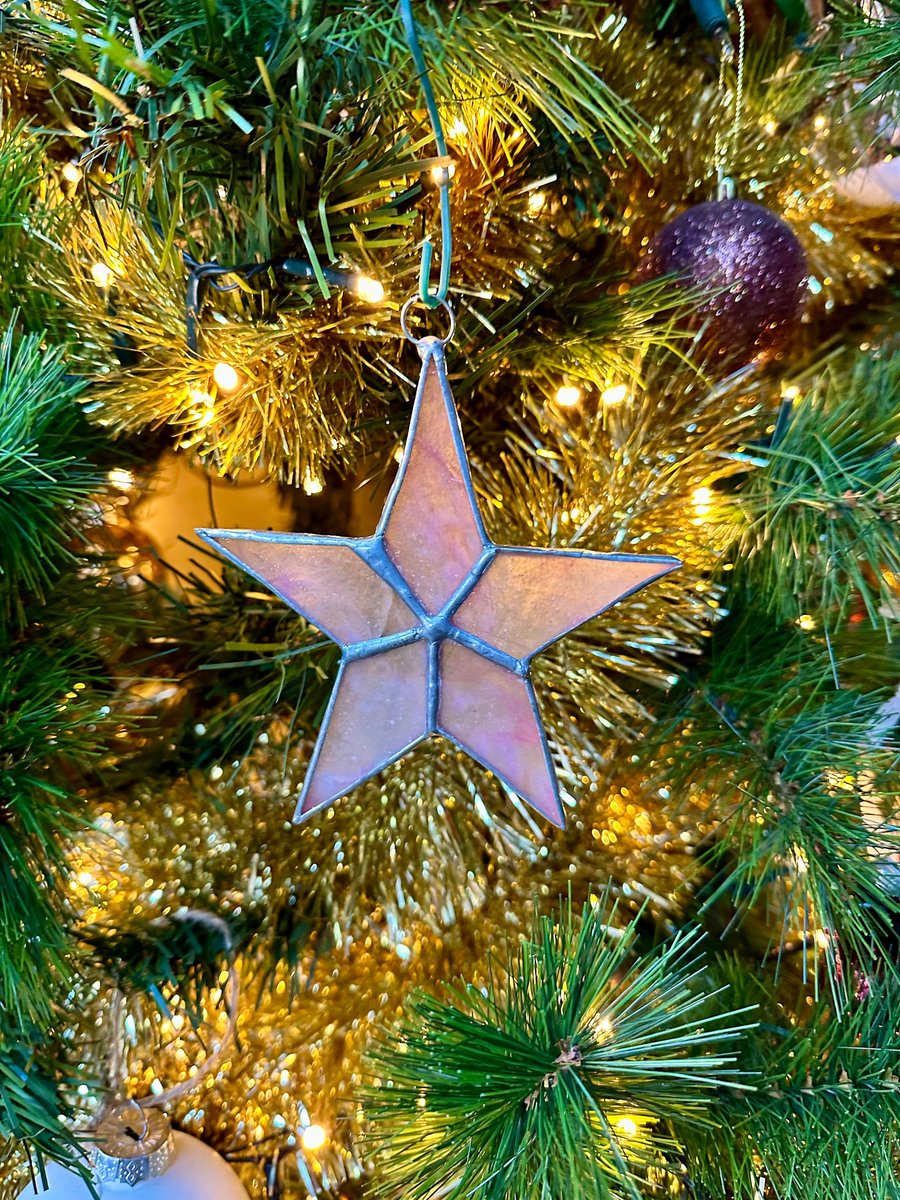 Stained Glass 5-point Star - Textured white with pink hues (small flaw)