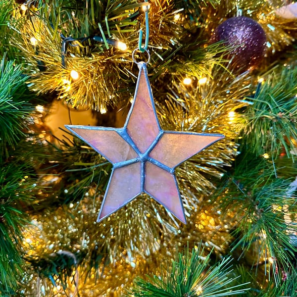 Stained Glass 5-point Star - Textured white with pink hues (small flaw)