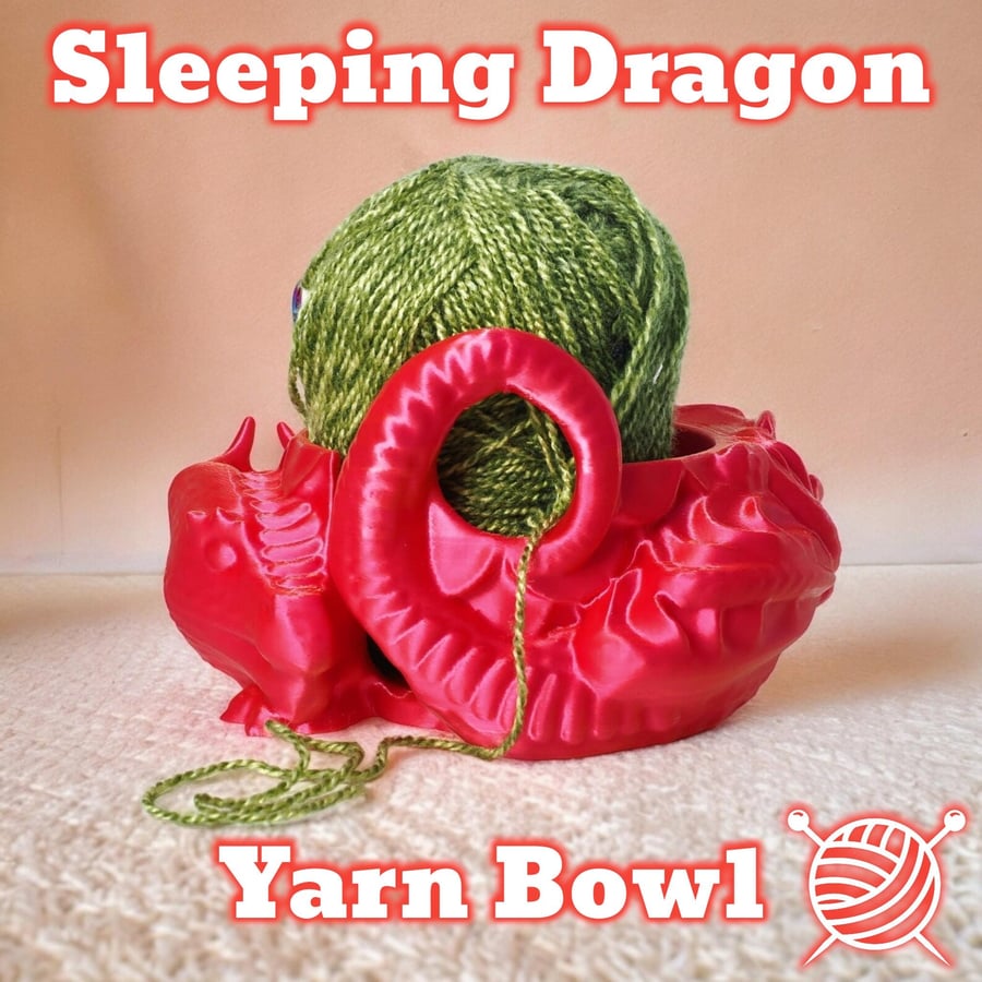 Sleeping Dragon Yarn Bowl 3D Printed Crochet & Knitting Gift for Yarn Lovers
