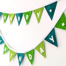Felt Happy Birthday Bunting in Fresh Forest Greens - Reusable Party Banner