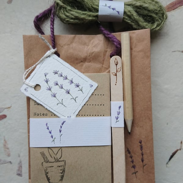 Gardener’s Gift Set – Wooden labels, seed envelopes, twine & pencil - Lavender