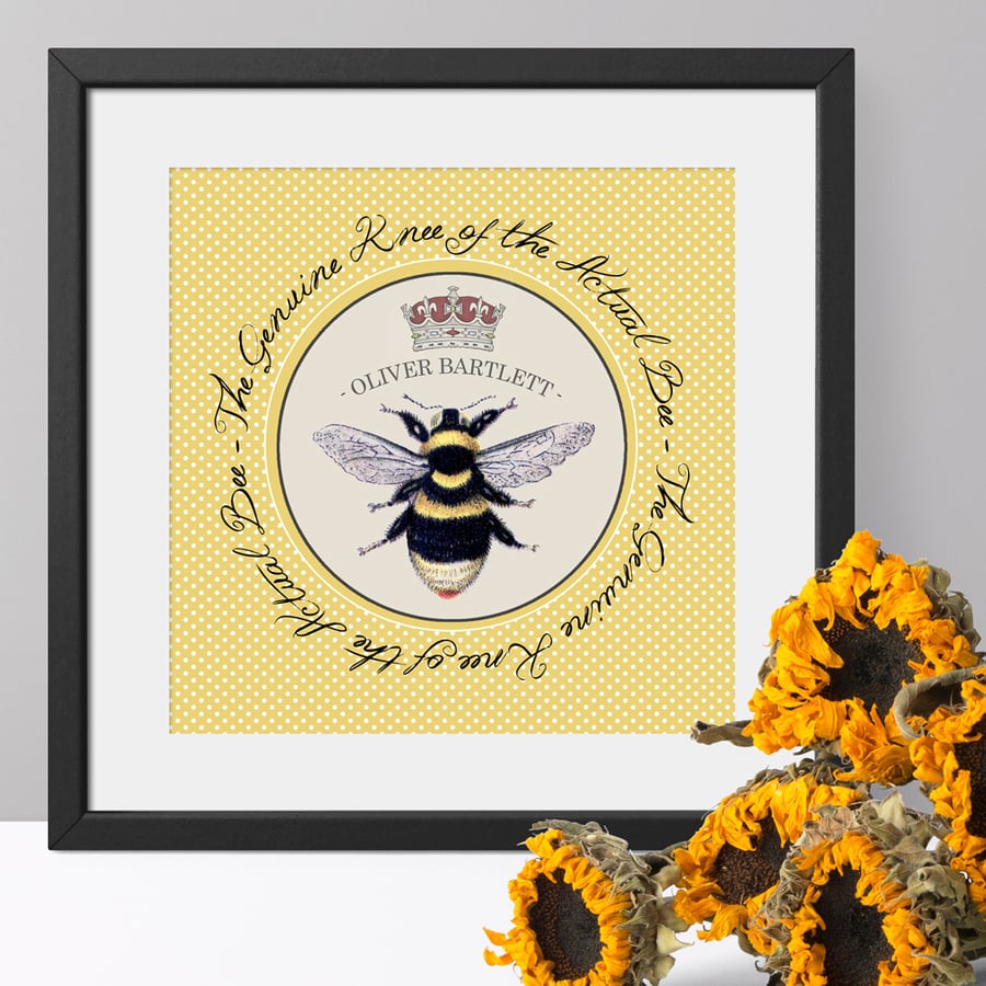 Bee's Knees Personalised Print, gift for him