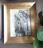 Vintage Ladies Coat Original ink drawing in Antique Gold picture Frame.  