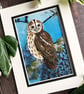 Textile art, tawny owl picture, fabric owl, gift for bird lover, gift for mum - Image 1