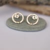 Hammered Sterling Silver Circle Studs with 9ct Gold hearts