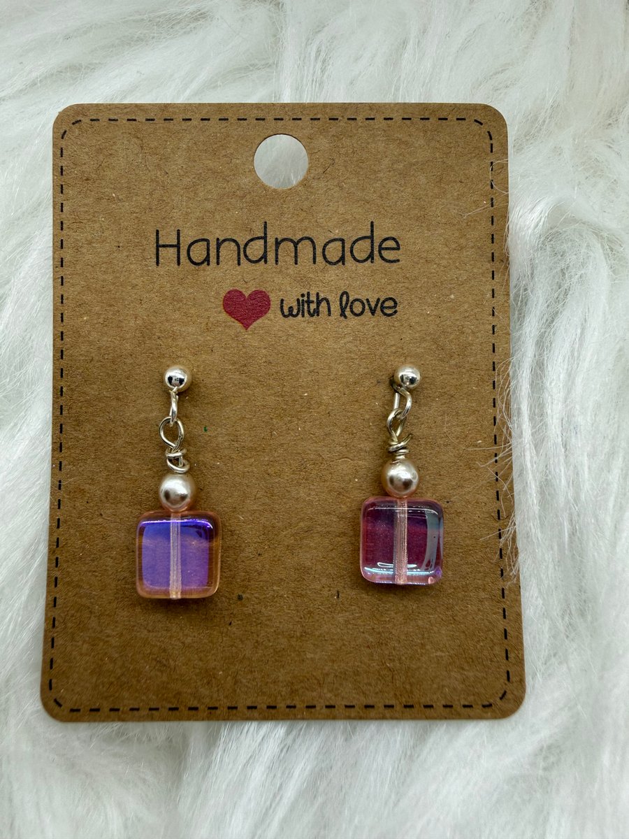 Pink glass bead earrings