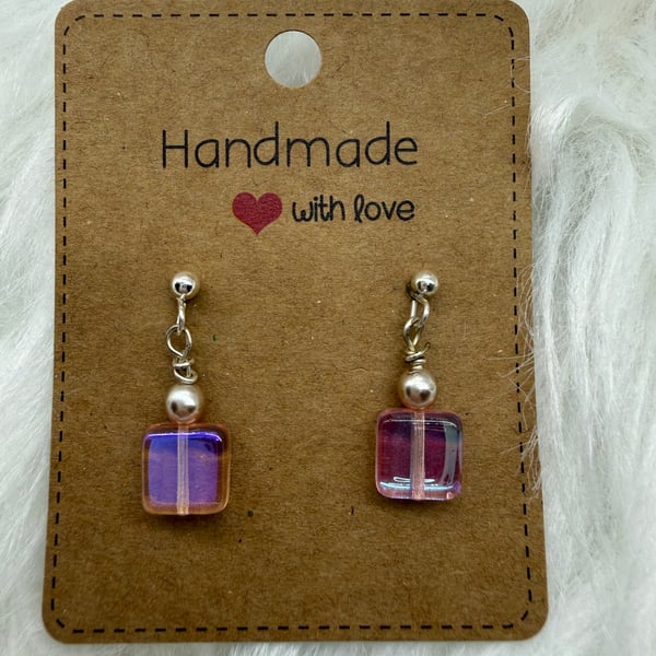 Pink glass bead earrings