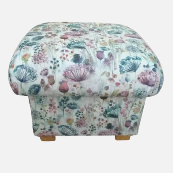 Voyage Meadow Fabric Footstool Floral Pouffe Botanical Lilac Pink Pouffe