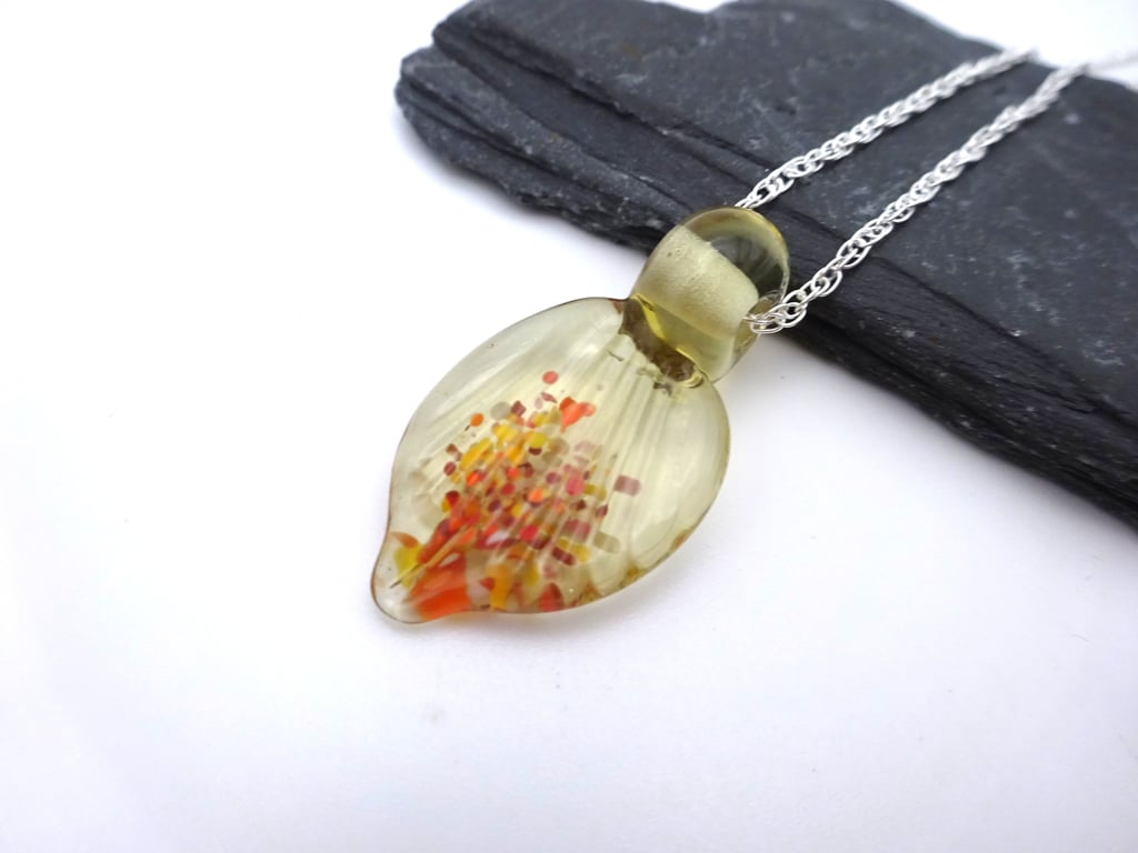 lampwork glass autumn leaf pendant necklace