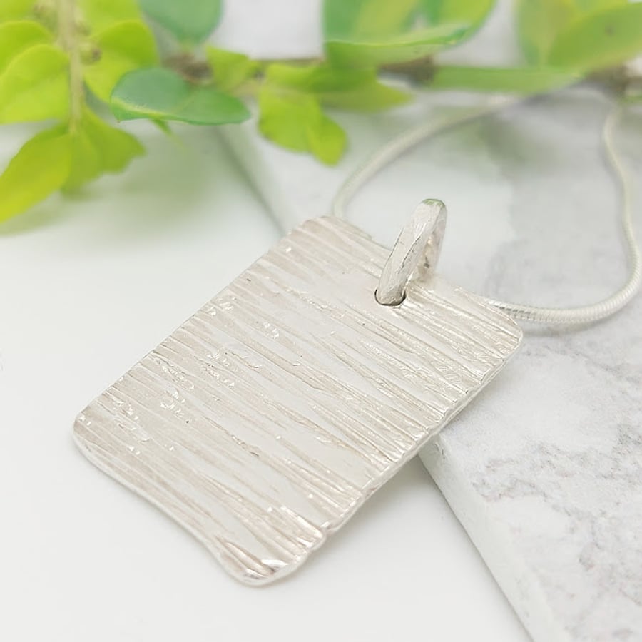 Sterling Silver Rectangular Textured Pendant 