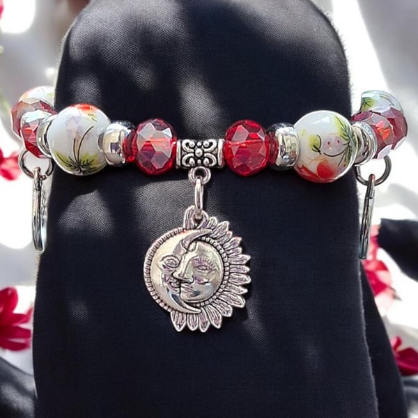 Sun and moon charm bracelet, mystical jewellery, boho jewellery