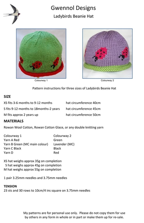 Ladybirds Beanie Hat PDF Knitting Pattern