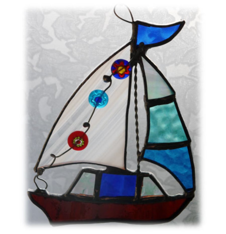 Boat Suncatcher Stained Glass Sailboat Yacht 048 Red