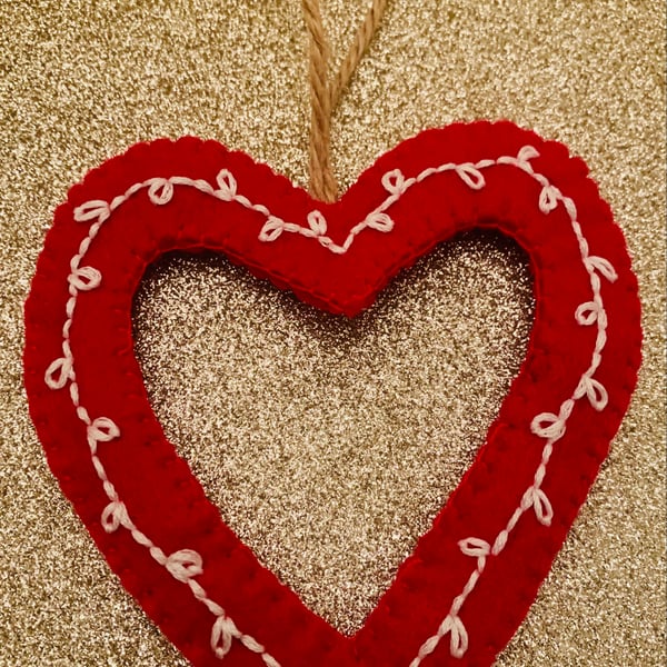 Red embroidered hanging heart