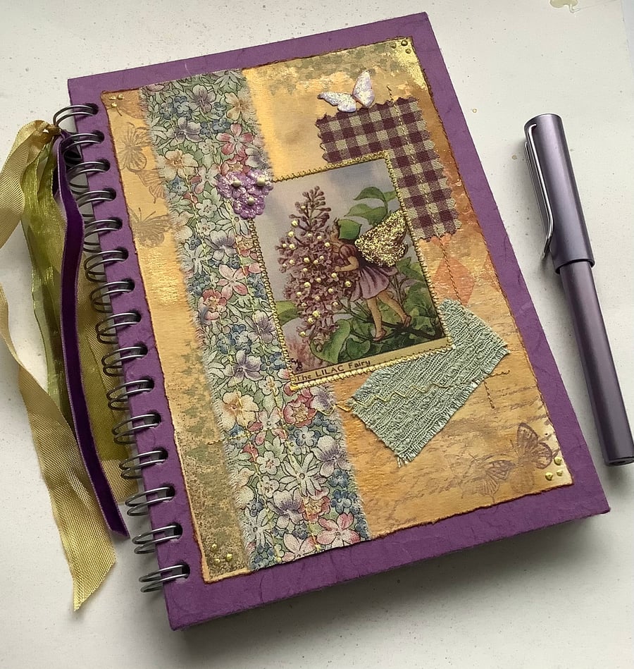 NOTEBOOK, journal, sketchbook , A5  ' Lilac Fairy ' . Mixed media . OOAK .