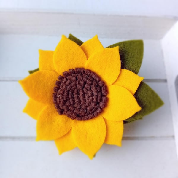 Handmade Wool Felt Sunflower Brooch