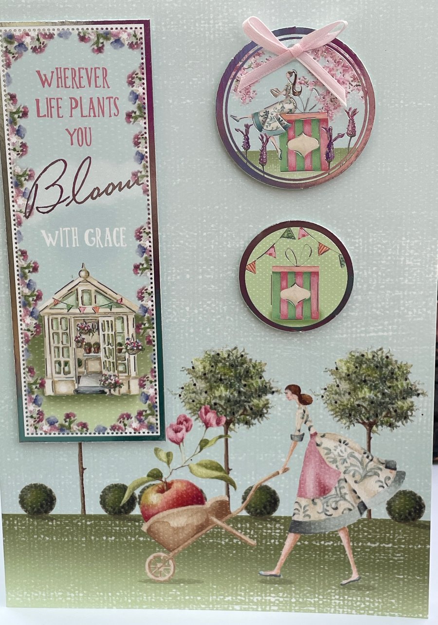 Wherever life plants you bloom with grace birthday card