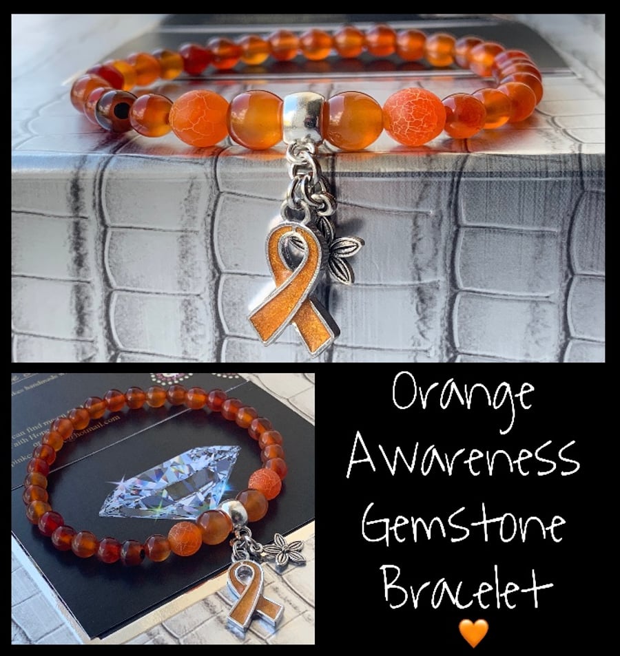 Orange Awareness Gemstone Healing Bracelet Carnelian & Dragons Vein Agate